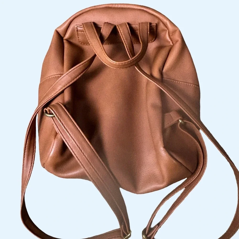 Unbranded Tan Faux Leather‎ Mini Backpack Laser Cut Floral Small Brown